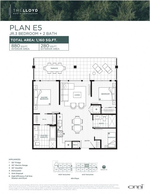 Floor plan for 3 beds, 2 baths, 879 sqft